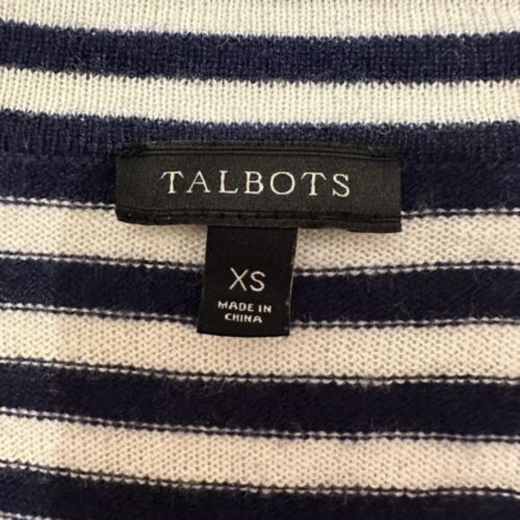 Talbots Open Front Lambswool‎ Cardigan Size XS Navy Blue White Stripe - Picture 3 of 4